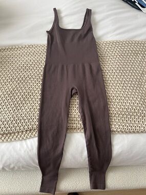 Ribbed Scoop-Neck Jumpsuit - Chocolate Brown